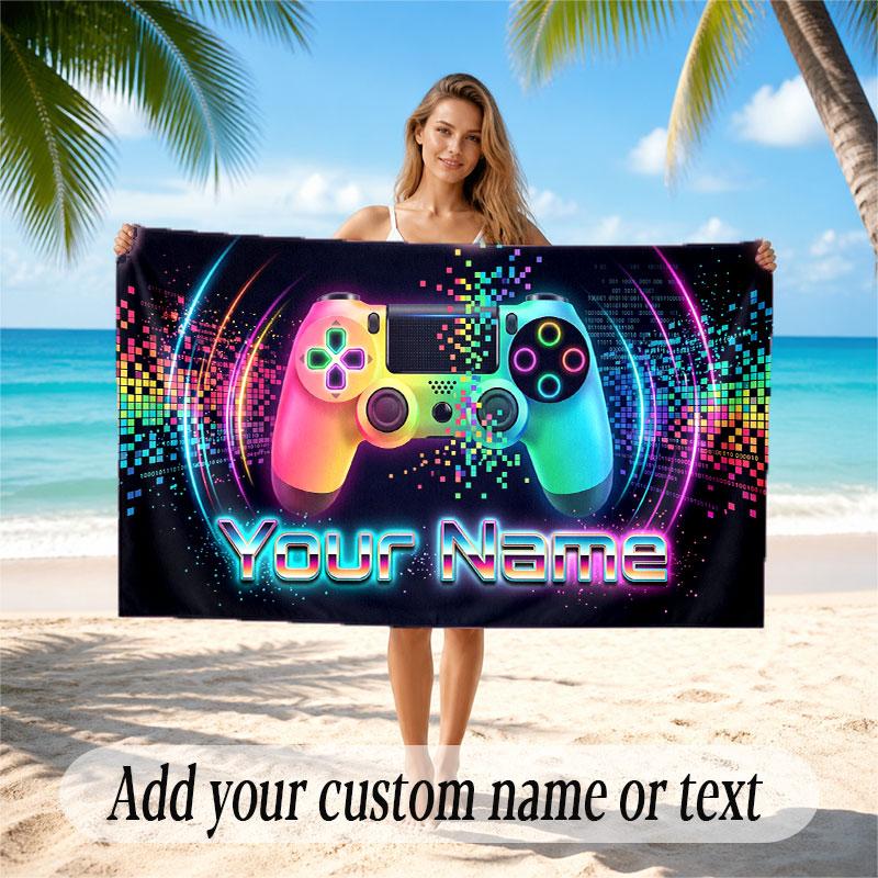 Prosop de Plajă Moale cu Tematică Controller Joc Personalizat cu Nume Text Prosop Portabil pentru Plajă Piscină Călătorii