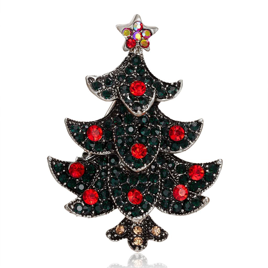 Rinhoo Fashion Zircon Christmas Tree Green Tree Brooch Pins Christmas New Year Gift Jewelry Gift