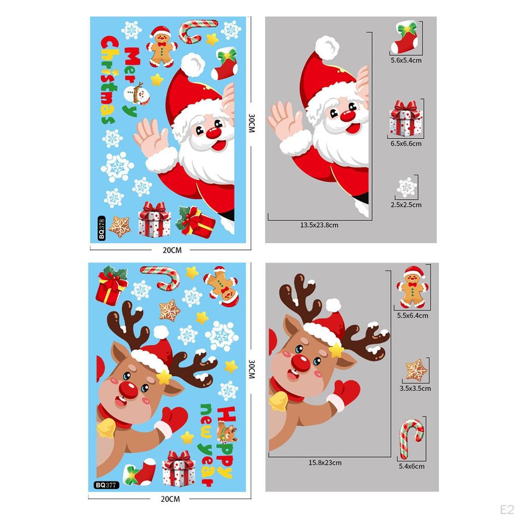 2Pcs Christmas Window Clings Decor PVC Cute 20cmx30cm Xmas Ornaments