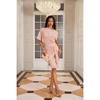 gold sequin one-shoulder short sleeve twist waist bodycon cocktail dress for women