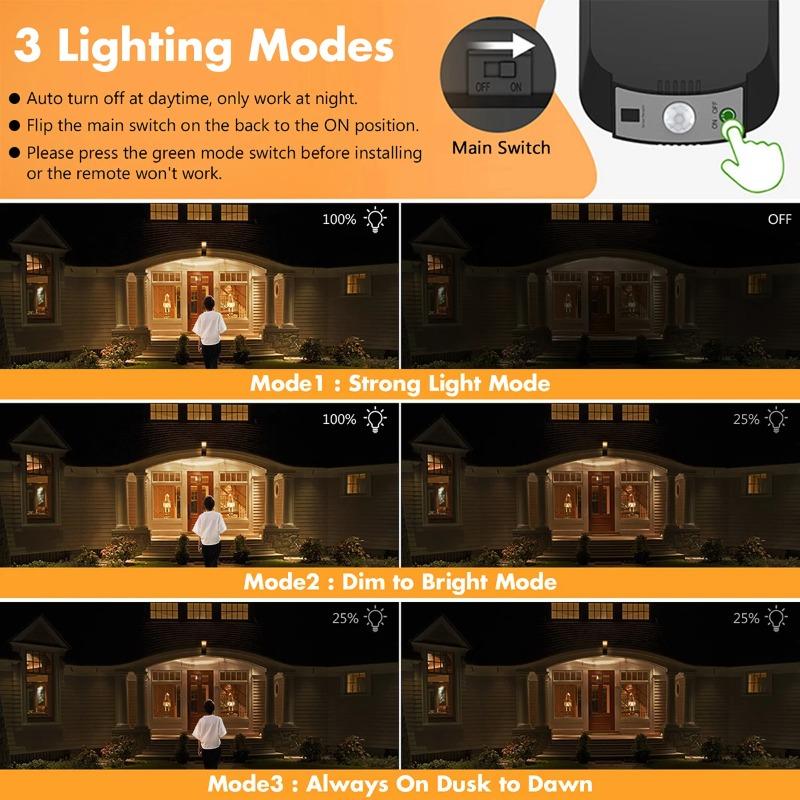 Foldable Solar Wall Light with Remote Control 3 Modes LED Solar Lamp IP65 Waterproof Outdoor Garden Wall Light