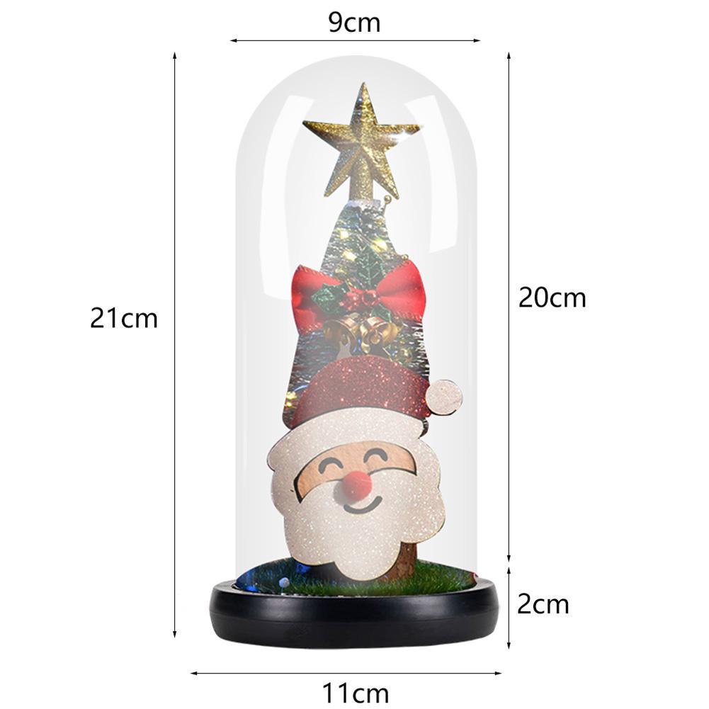Mini LED Artificial Christmas Tree Decoration with Glass Dome Christmas Tree Night Light Table Ornament Xmas Gift for Children
