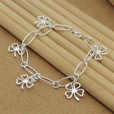 925 Sterling Silver 8 cali Czterolistna koniczyna Wisiorek Bransoletka Biżuteria