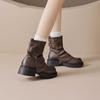 Braune Plateausohlen-Höhensteiger Martin Stiefel Damen Herbst neue Mode dünne Hosenstiefel Temperament kurze Stiefel