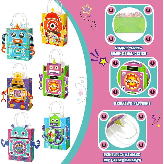 24 Pcs Robot Party Supplies Candy Gift Bags, Robot Goodie Gift Treat Bags, Kids Candy Treat Bags with Handle for Robot Themed Birthday Party