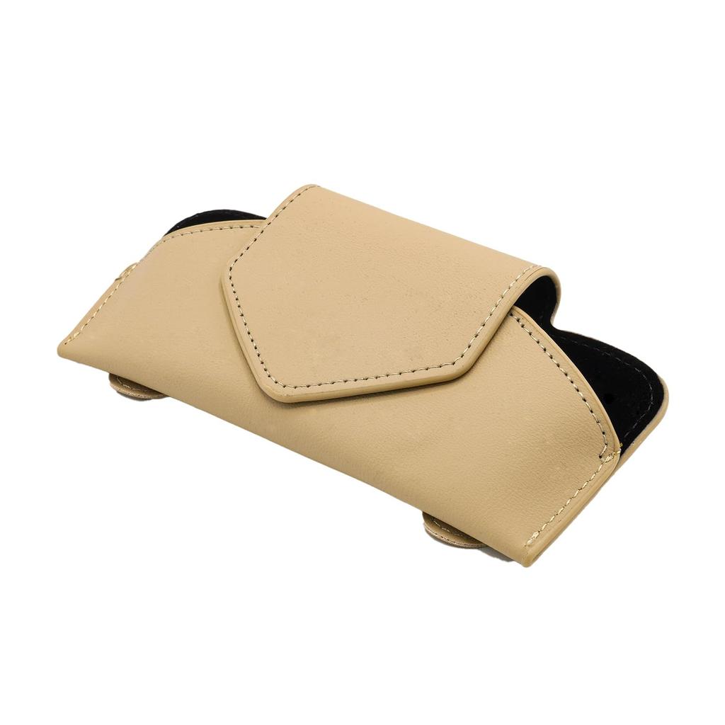 SKYBELL Sunglasses Case, Genuine Leather, Clip, Magnet, Storage, Eyeglasses, Holder, Sun Visor, Pocket, For Cars, beige