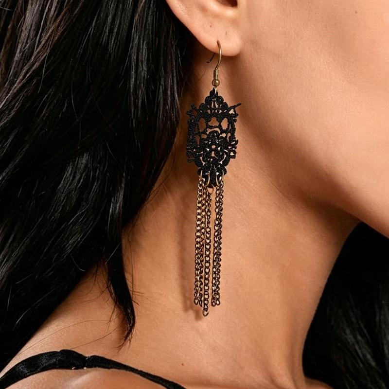 Black Lace Centerpiece Neck Jewelry Set Gothic Statement Accessories for Themed Photo Shoots, Festivals and Halloween Looks