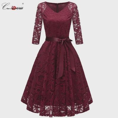 Abito in Pizzo a Scollo a V a Maniche Lunghe - Moda Donna Sexy & Elegante