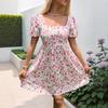 2025 New Summer Sweet Romantic Puff Sleeve Square Neck Floral-Print Dress