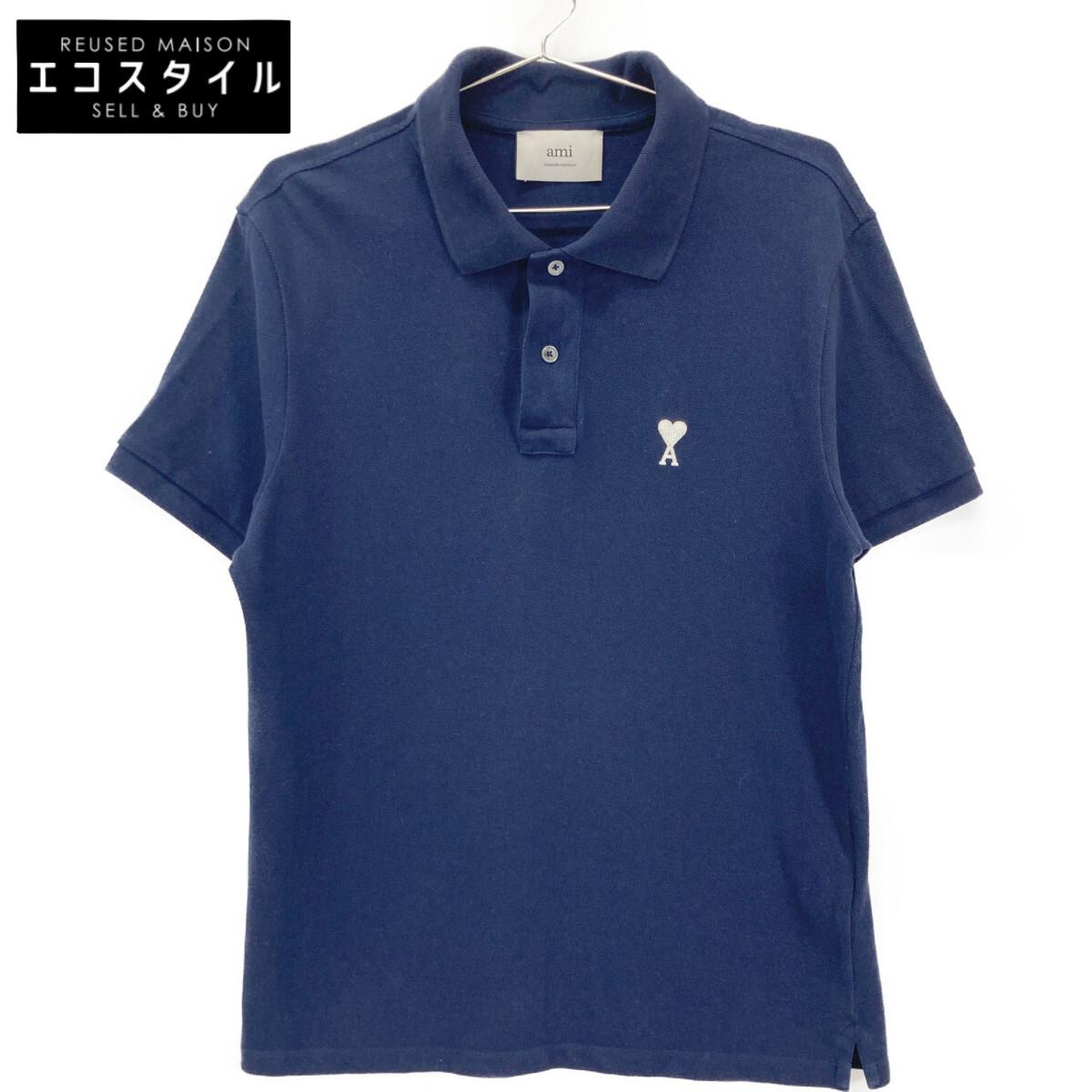 

AMI PARIS Navy White Logo Polo Shirt tops L NavyUsed