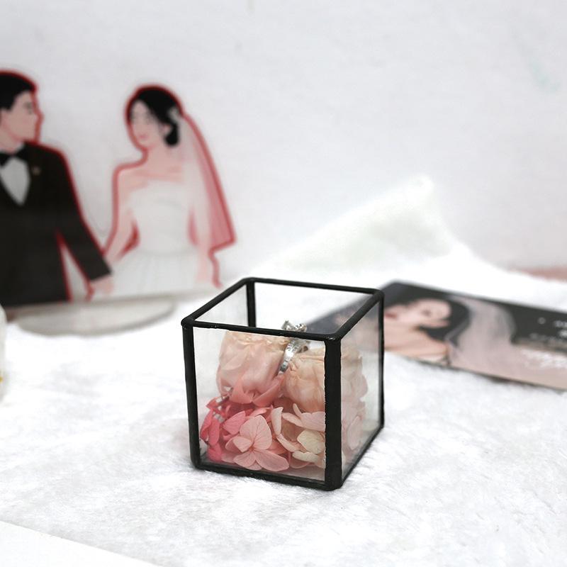 Square Transparent Glass Jewelry Box - Ring, Ear Stud, Earring, and Necklace Organizer