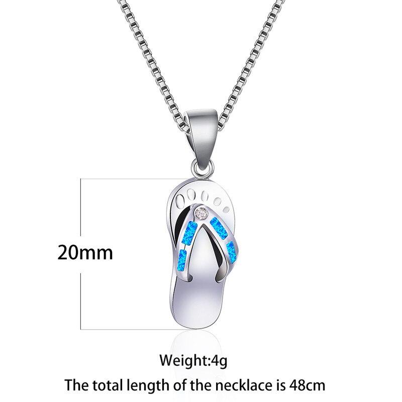 Cute Dainty Small Women Flip Flop Pendant Necklace Blue Fire Opal Stone Pendant Necklaces Bride Jewelry  Sterling Color NecklaceCute
