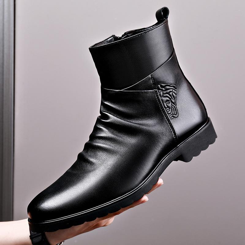 Men Cowboy Boots Genuine Leather Men's Boots Ankle Boot High Top Shoes Outdoor Work Casual Shoes Motorcycle Combat Boots