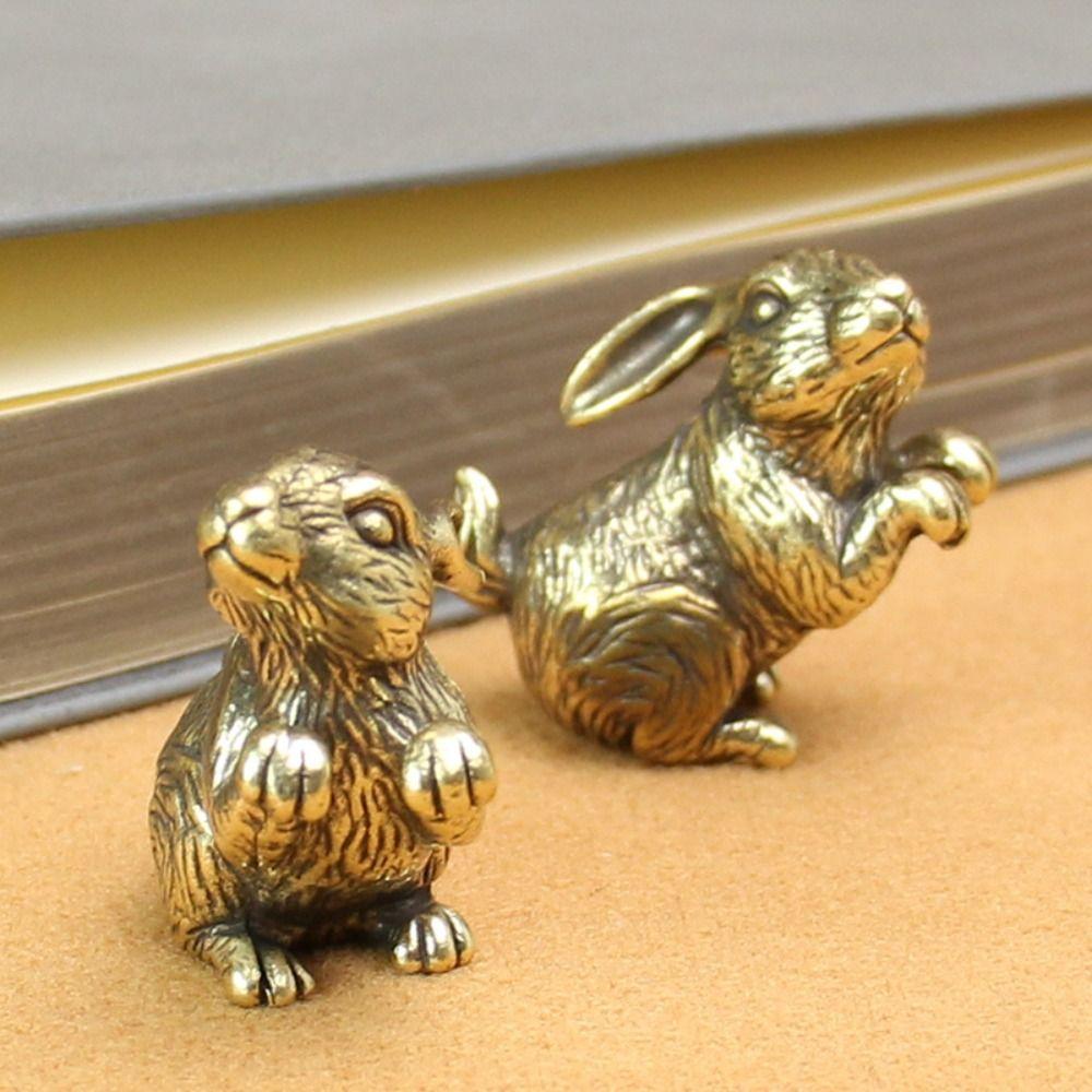 Personality Rabbit Zodiac Rabbit Figurines Vintage Mini Rabbit Ornament Copper Solid Office