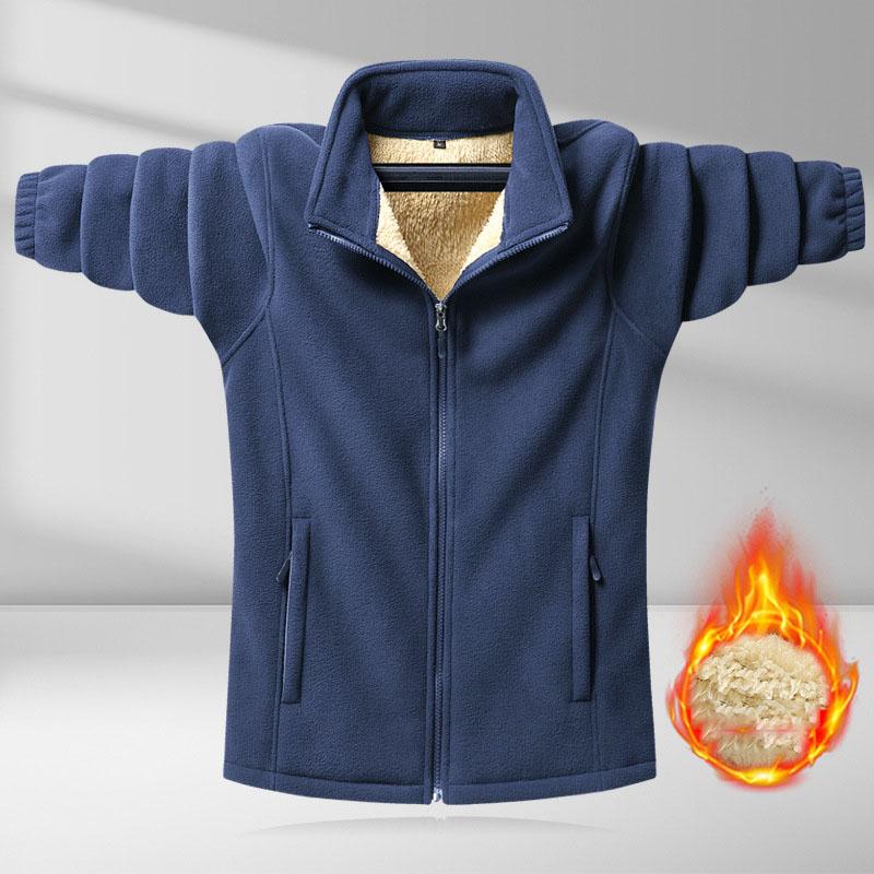 Plush Men's Autumn and Winter Polar Fleece Solid Color Jacket Autumn Zipper Top Thickened Coat Winter Wear