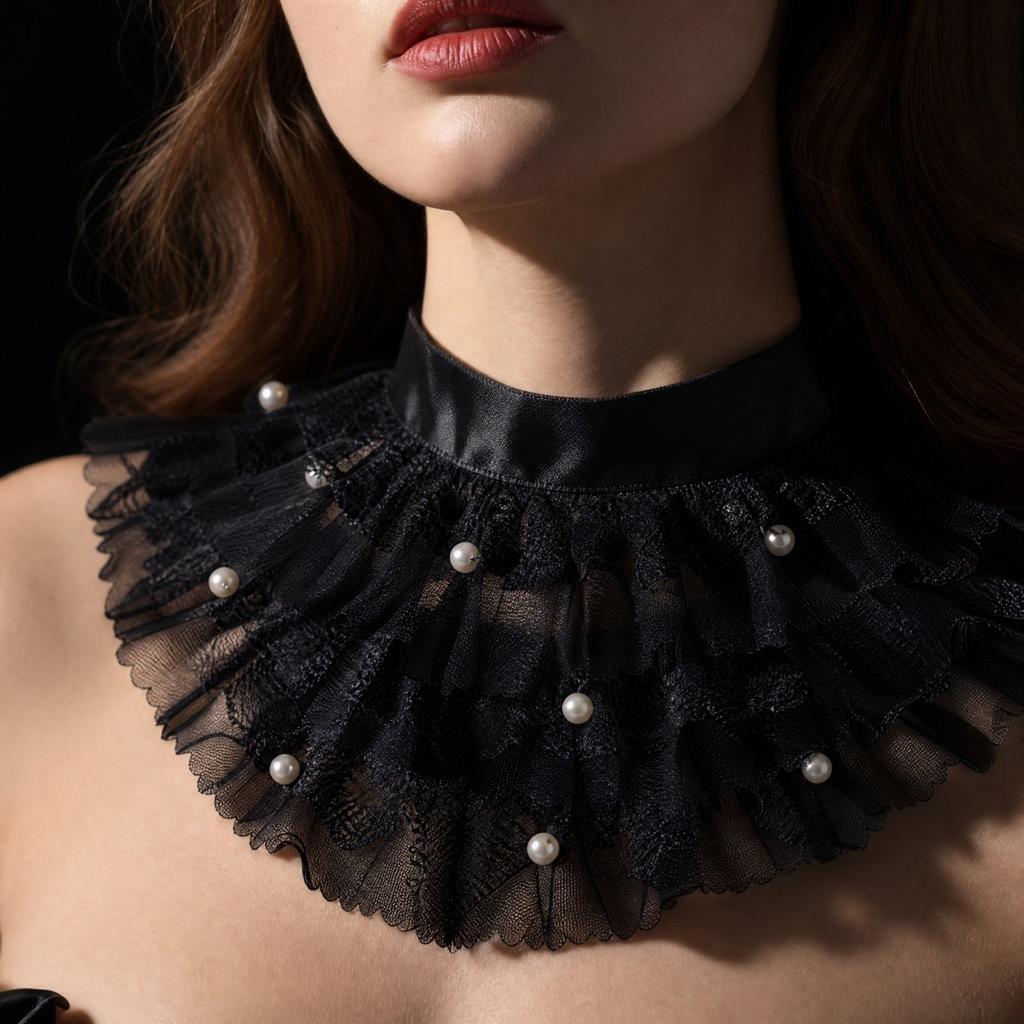 Damen Spitzen Rüschenhalsband Choker für Party Kostüm und Formelle Kleidung Accessoire