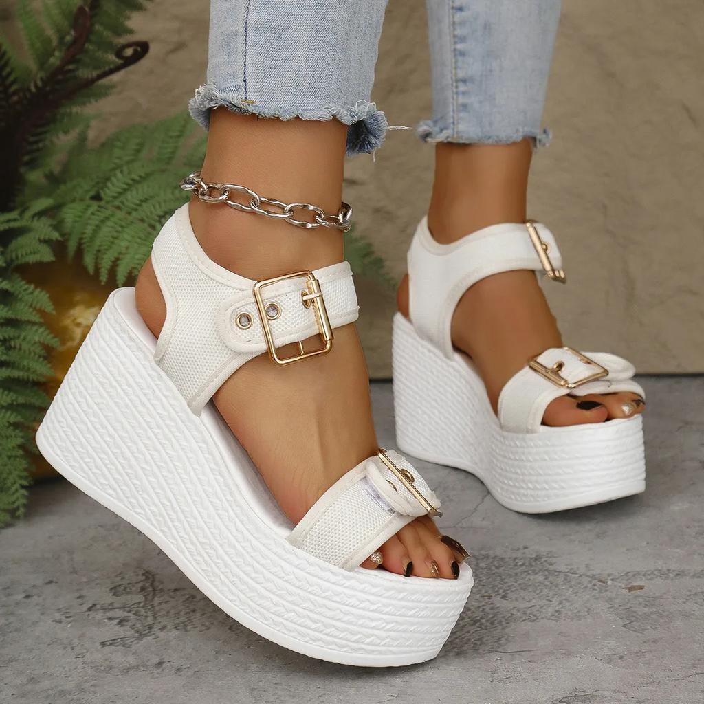 Large Size Sandals Women's Summer New Casual Wedge Heel Thick Soled Sandals European and American Fashionable Open Toed Sandals