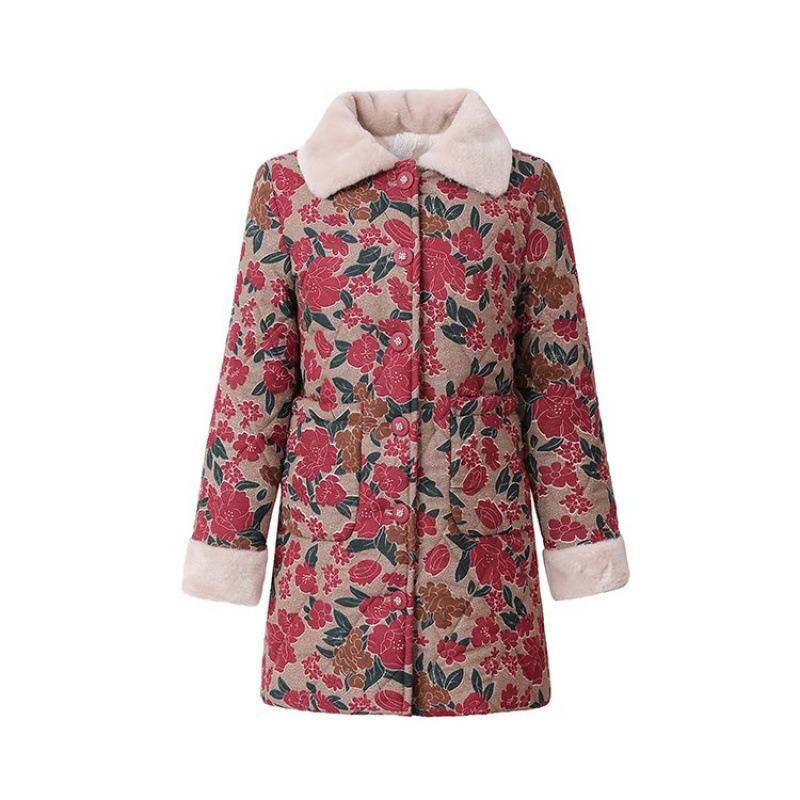 Winter neu Samt lang verdickt warm Baumwolle gepolstert Mantel mittel Damen floral Baumwolle gepolstert Jacke Baumwolle gepolstert Jacke