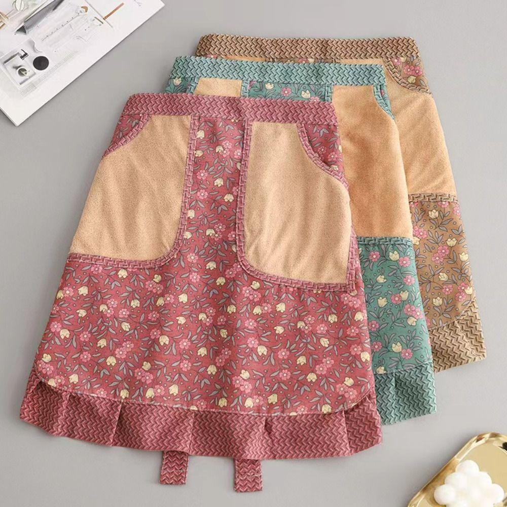 Anti-fouling Work Clothes Flower Cooking Half-waist Apron Fashion Half-length Apron  Cooking