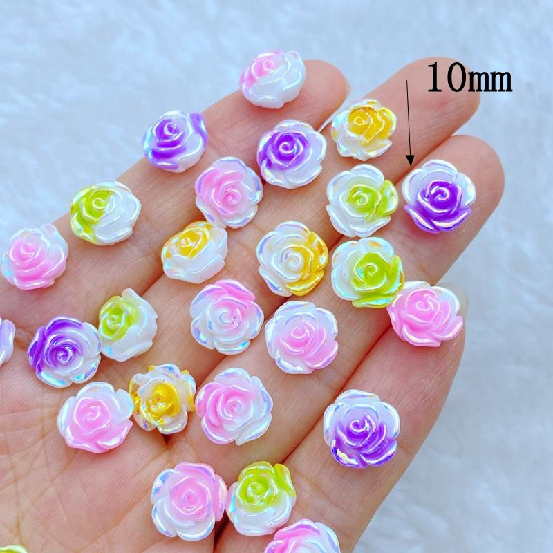 50Pcs New Cute Resin 10mm Mini Colorful Roses Flower Series Flat Back Manicure Parts Embellishments For Hair Bows Accessories