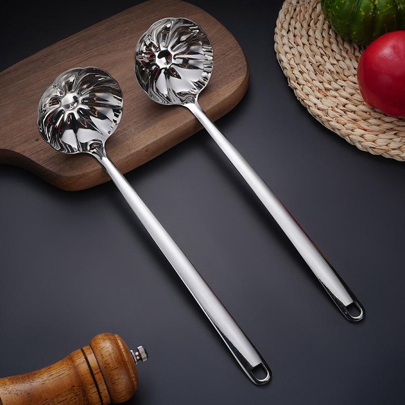 Nerezová naběračka na horký hrnec cedník naběračky Hotpot polévková naběračka lžíce list lotosu tvarovaná dlouhá rukojeť cedník kuchyňská pomůcka na vaření