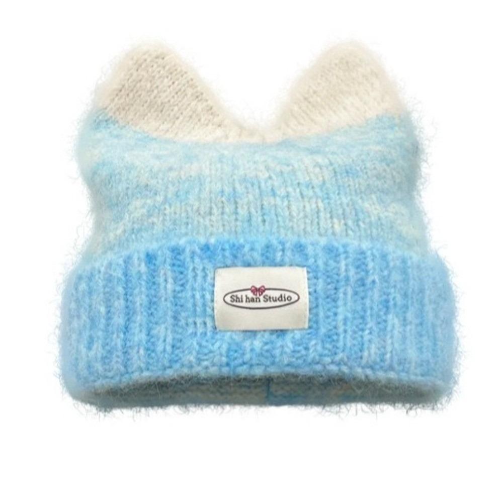 New Gradual Change Color Knitted Hat Yarn Warm Winter Hat Cat Ears Shape Cute Beanie Hat Women