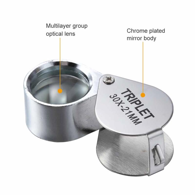10-30X gold/silver boxed portable blinds folding three piece jewelry/labels/reading eye tools reading magnifying glass