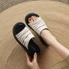 Krazing Pot Cow Skin Summer Size 40 Outside Slippers Thick Bottom Flat Platform Pleated Decoration Women Flip Flops Sandals