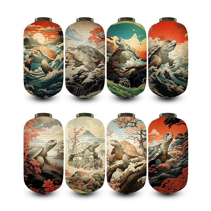 Japanese Traditional Cloth Lantern Ukiyo-e Style Turtle Printed Lantern Restaurant Pub Izakaya Cuisine Shop Hanging Decor Lamp