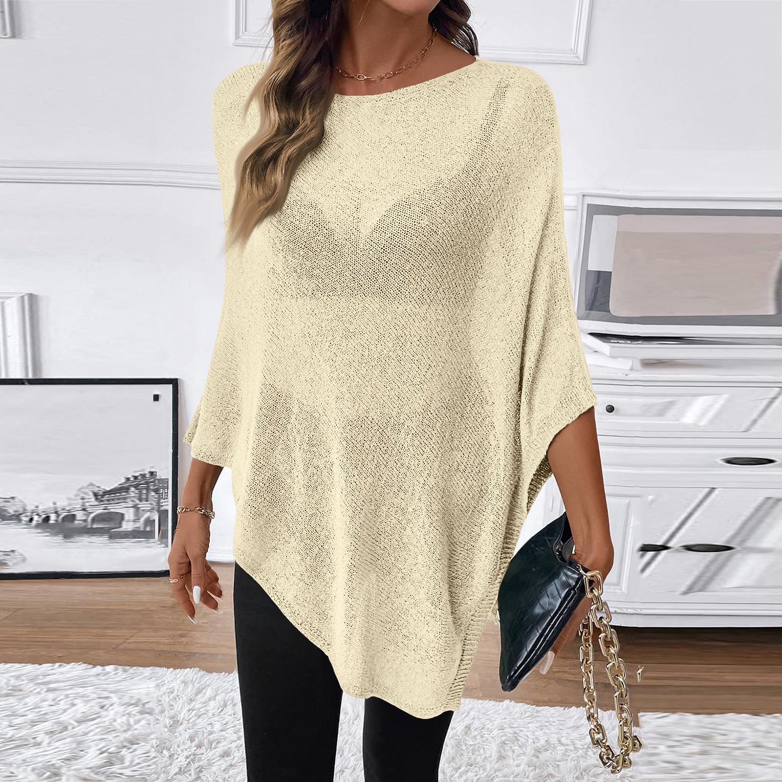 

Women Lightweight Beach Cover Up Short Sleeve Hollow Out Loose Fit Casual Summer Pullover Top for Vacation Travel One Size бежевый