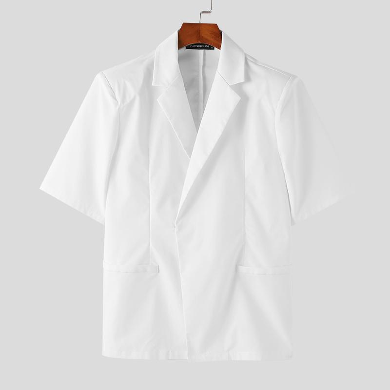

INCERUN Чоловічі піджаки з коротким рукавом і одним ґудзиком. Повсякденні костюми з V-подібним вирізом 3XL білий