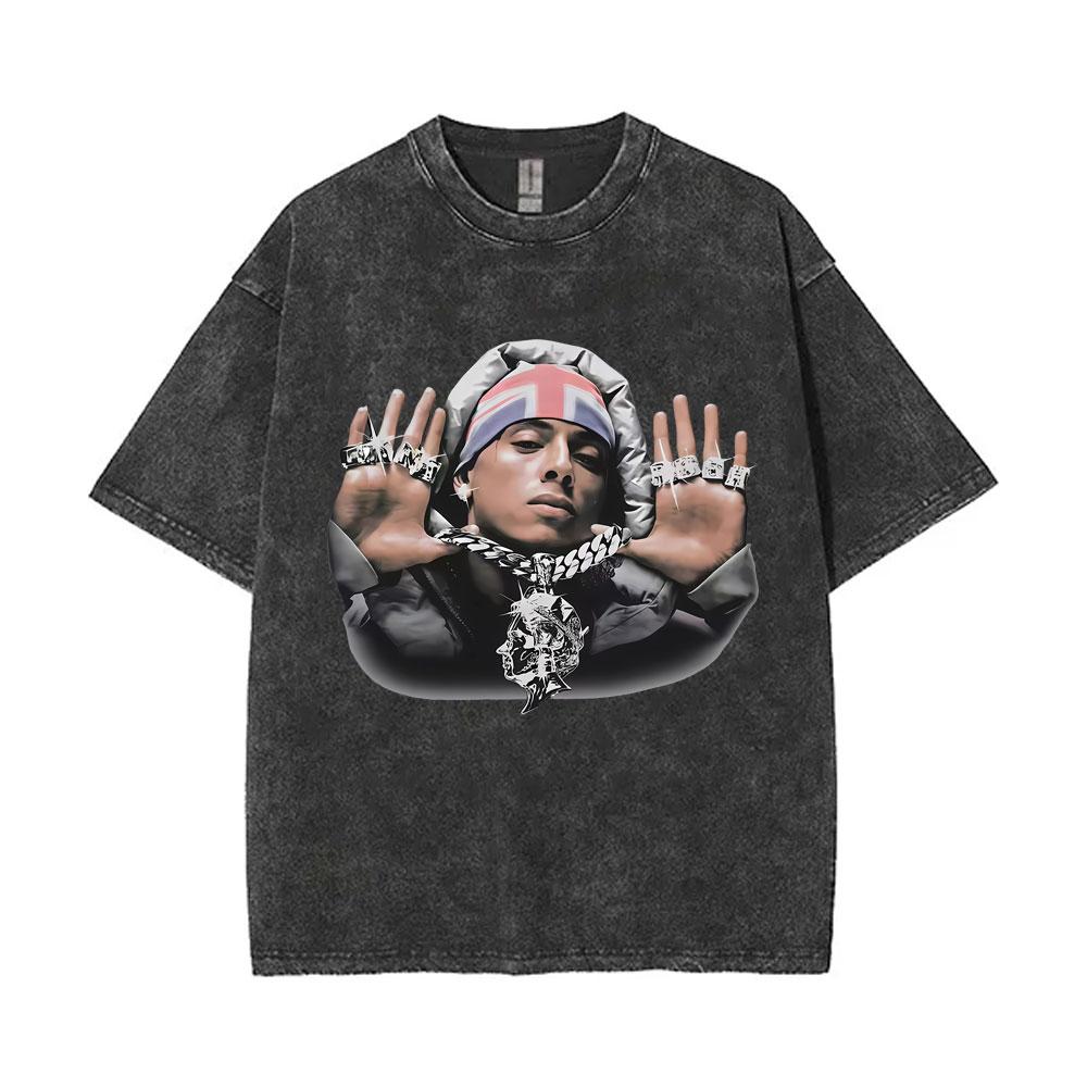 Washed Vintage Rapper Central Cee Face Graphic Tshirt Men Women Hip Hop Fashion Short Sleeve T Shirts Mens Oversized Streetwear