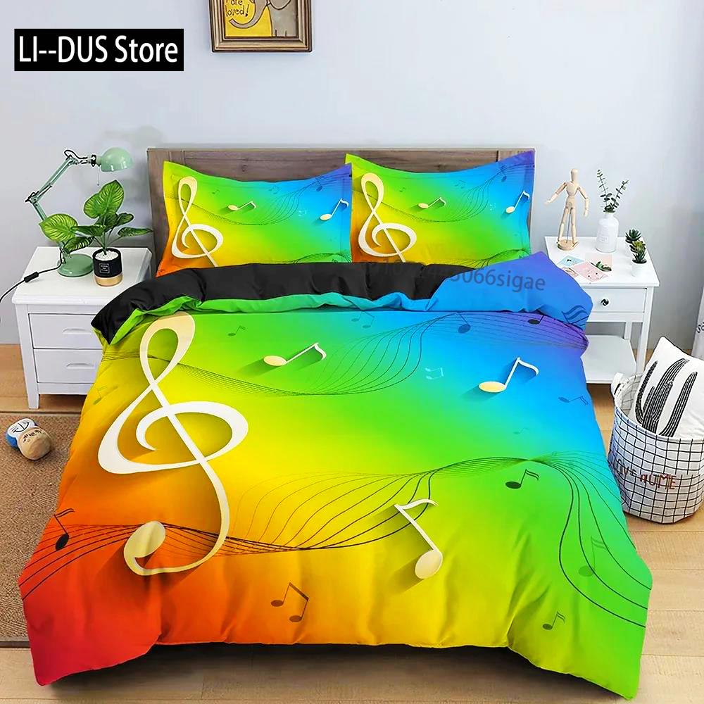 Music Notes Duvet Cover For Boys,Girls Room Decor Rock Music Themed Comforter Cover Musical Pattern Bedding Set Full Queen Size