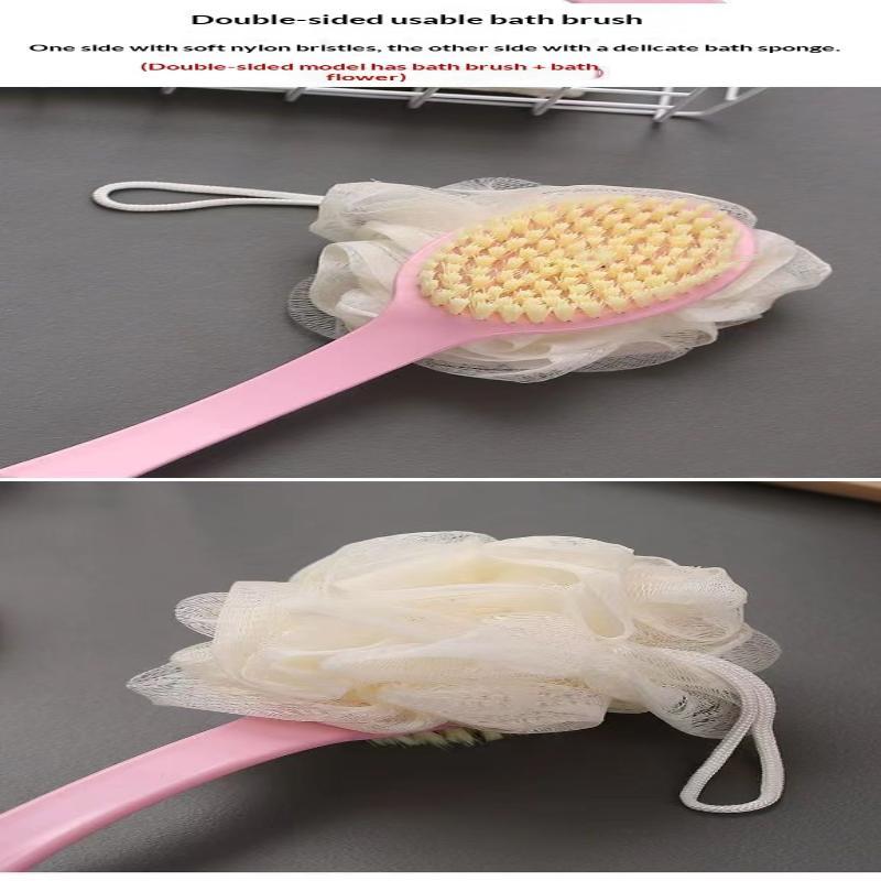 2 In 1 Long Handle Bath Brush Soft Bristles Exfoliating Loofah Puff For Shower Back Cleaning For Men Women