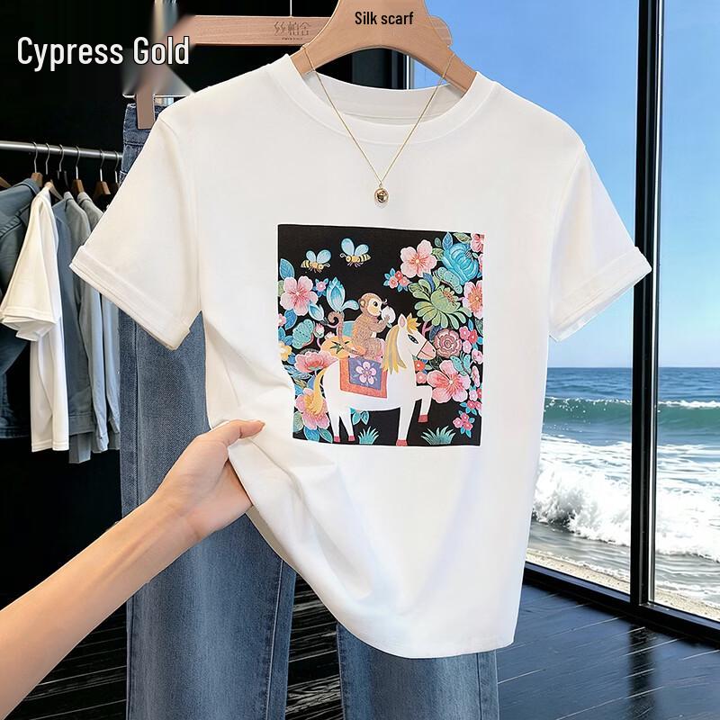 

Women s Casual Round Neck Printed Short Sleeve T-Shirt One Size