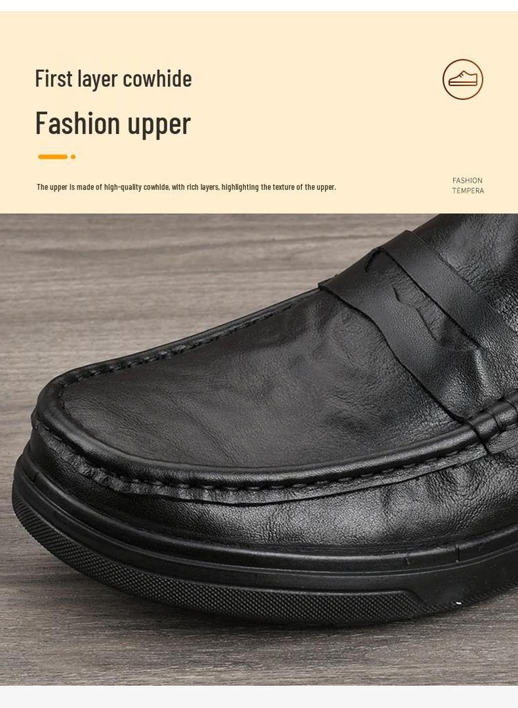 Men's Genuine Leather Casual Loafers - Versatile, Shock-Absorbing, Wear-Resistant, Soft Thick Sole Slip-ons for Driving and Business.