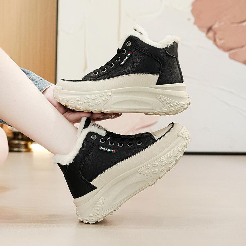 New Winter Velvet Dad Sports Ins Trendy Shoes Student Warm High-top Cotton Shoes Q