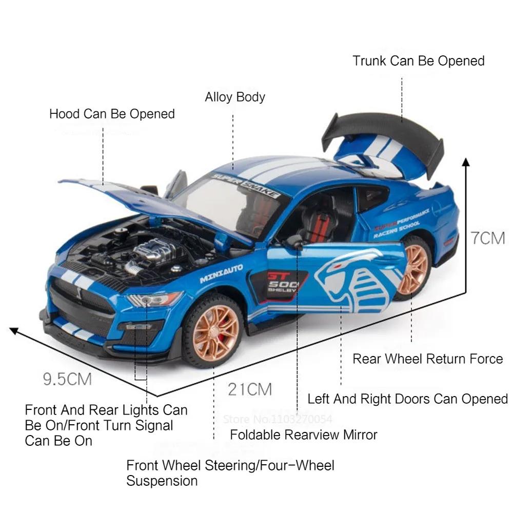 1:24 Mustang Shelby GT500 I5M60 Models Cars Toys Diecasts Alloy Sports Cars Doors Opened Sound Light Pull Back Toy Collectibles
