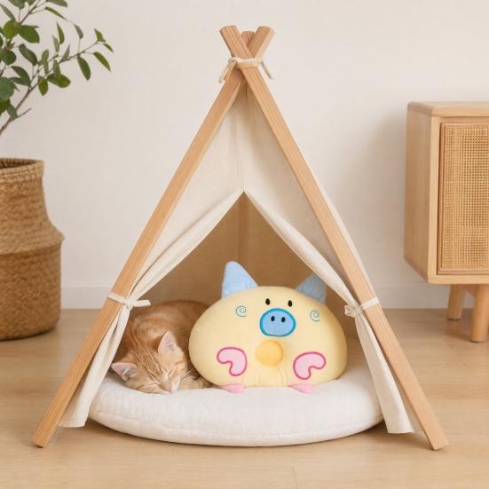 Cartoon Pet Sleeping Pillow, Soft Neck Support Cushion for Small Dogs Cats, Crinkle Sound Toy for Anxiety Relief