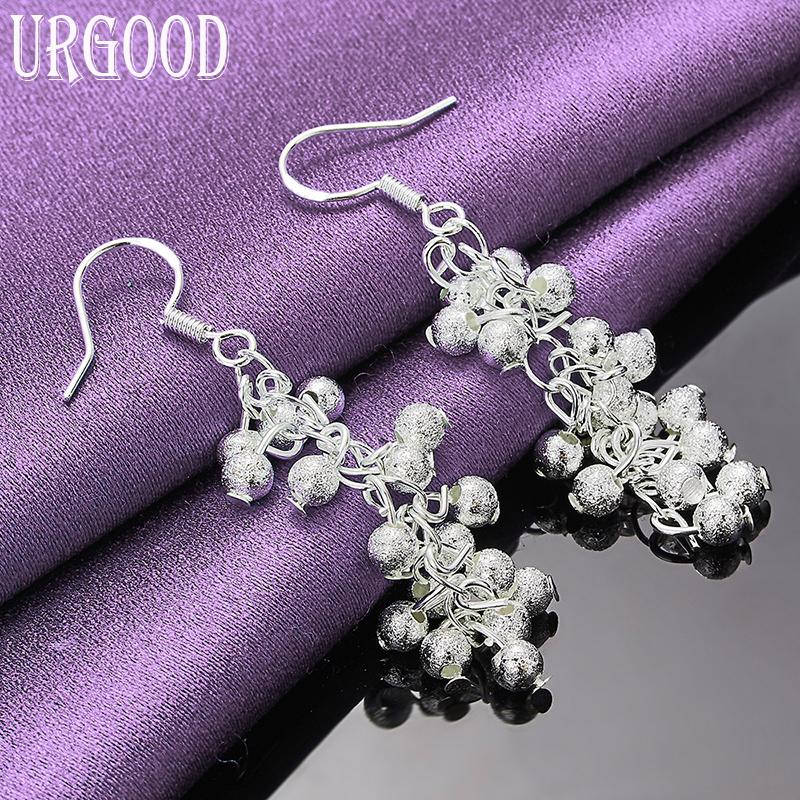 925 Sterling Silver Frosted Grape Beads Dropped Earrings Fashion Jewelry