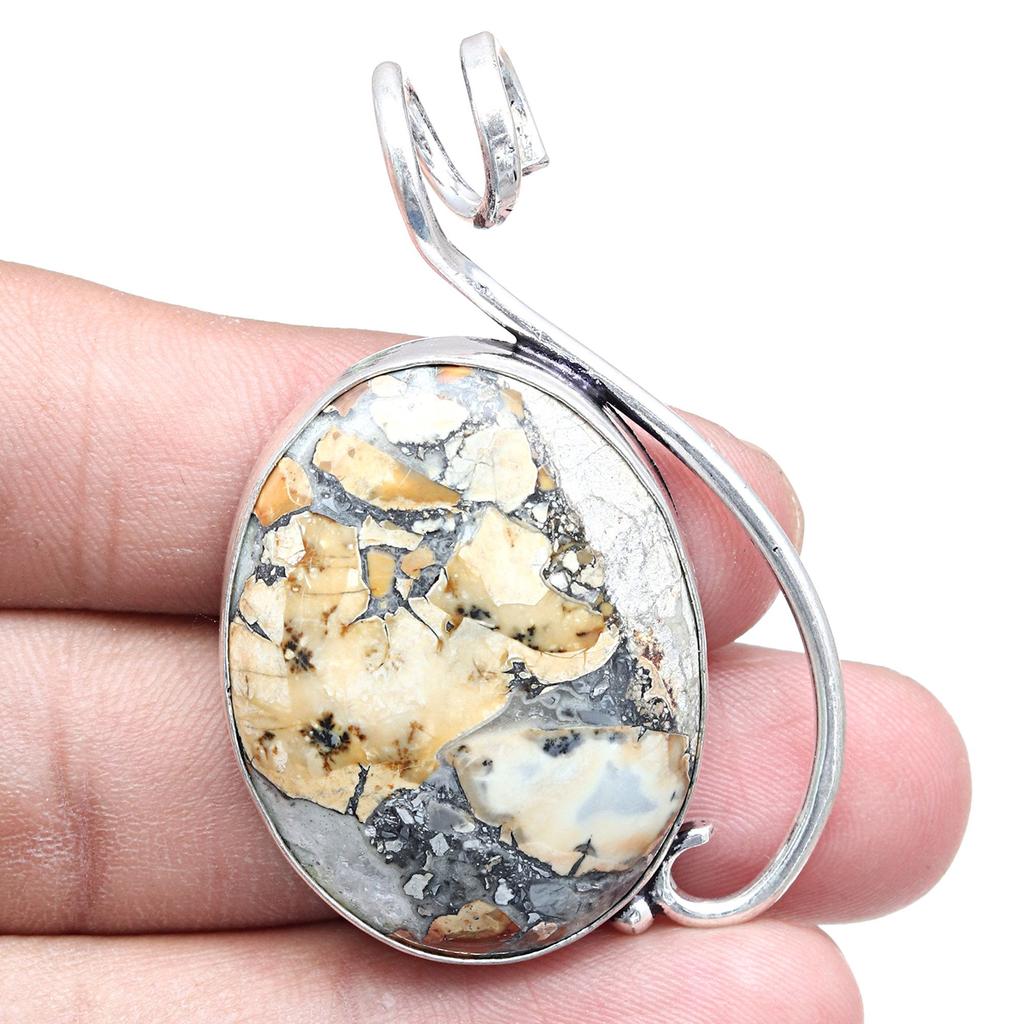 Pedra Preciosa Jaspe Malinga Pingente de Joalheria Prata Unissex Feminino Feito à Mão 2