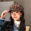 Plaid Octagonal Painter's Hat Women's Autumn and Winter Literary Retro Face Showing Small Cloud Hat Fashionable and Versatile Duck Beret