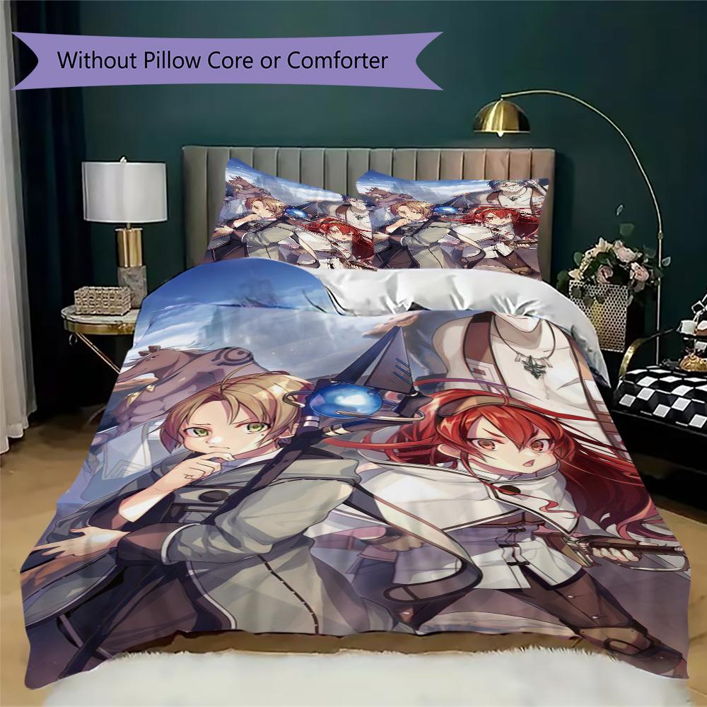Mushoku Pattern Bedding,Quilt Set Quilt Cover Pillowcase Home Birthday Gift(1 * duvet cover + 2 * pillowcase, without core)_lx