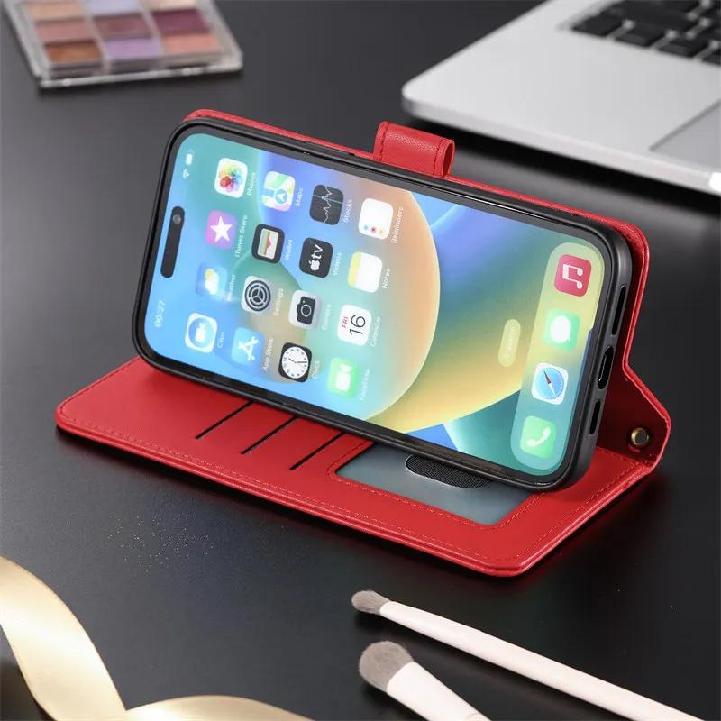 Mode Lange lanyard Flip Leder Telefon Fall Für iPhone 15 Pro Max 15 Plus 14 13 12 11 X XS XR SE 8 7 Brieftasche Karte Weiche TPU Abdeckung