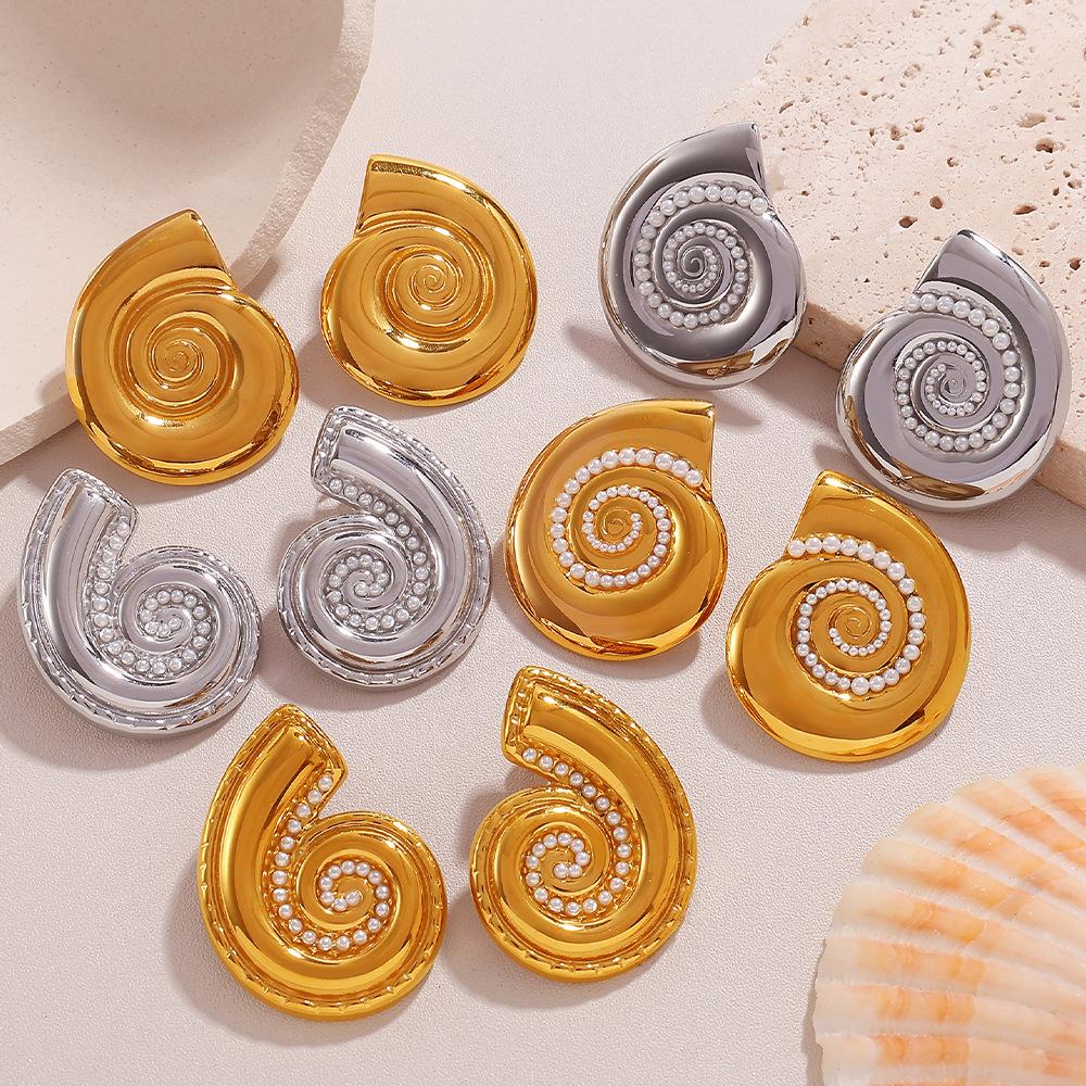 Retro Style Simple Thread Imitation Pearl Earrings Stainless Steel Gold-Plated Diamond-Encrusted Versatile Earrings Women
