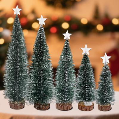 Mini Christmas Tree Small Artificial Snow Flocked Pencil Tree with LED Lights Tabletop Tree Ornaments with Wooden Base for Xmas Home Decor