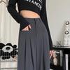 Women's High-Waist Black Pear-Shaped Pants - Plus Size, Slim, Straight, Wide-Leg, Spring/Summer Casual Wear