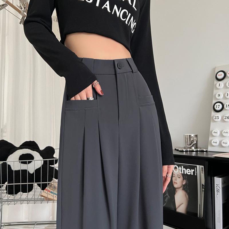 Women's High-Waist Black Pear-Shaped Pants - Plus Size, Slim, Straight, Wide-Leg, Spring/Summer Casual Wear