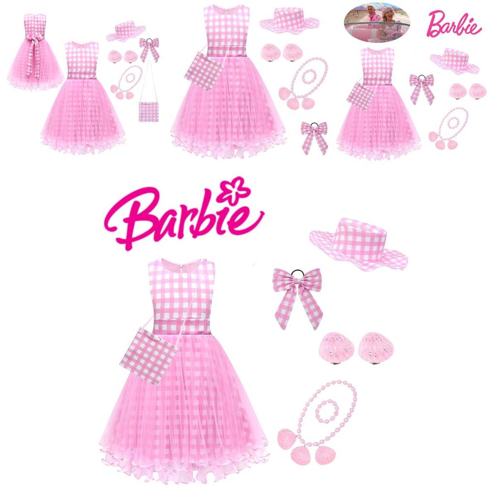 Princess Pink Sleeveless Dress Set With Bag Hat Bracelet Necklace Earrings And Hair Accessories