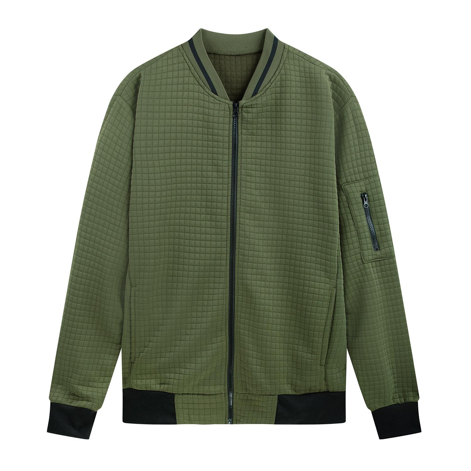 

Men s baseball collar full zip jacket - grid textured fabric, contrasting trim, stylish smart casual jacket, suitable for daily and occasion wear 3XL оливковое drab